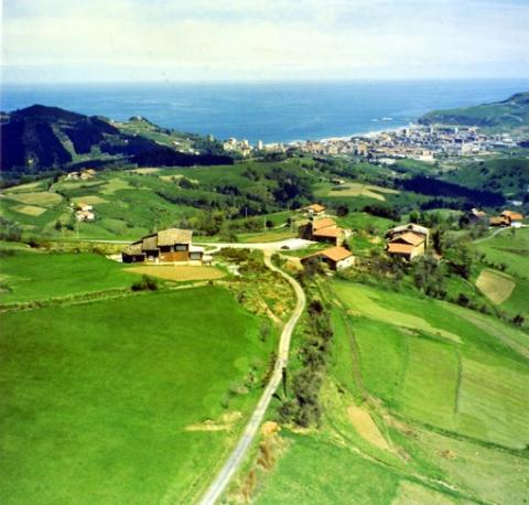 Vista aérea del barrio de Elkano con Zarutz al fondo